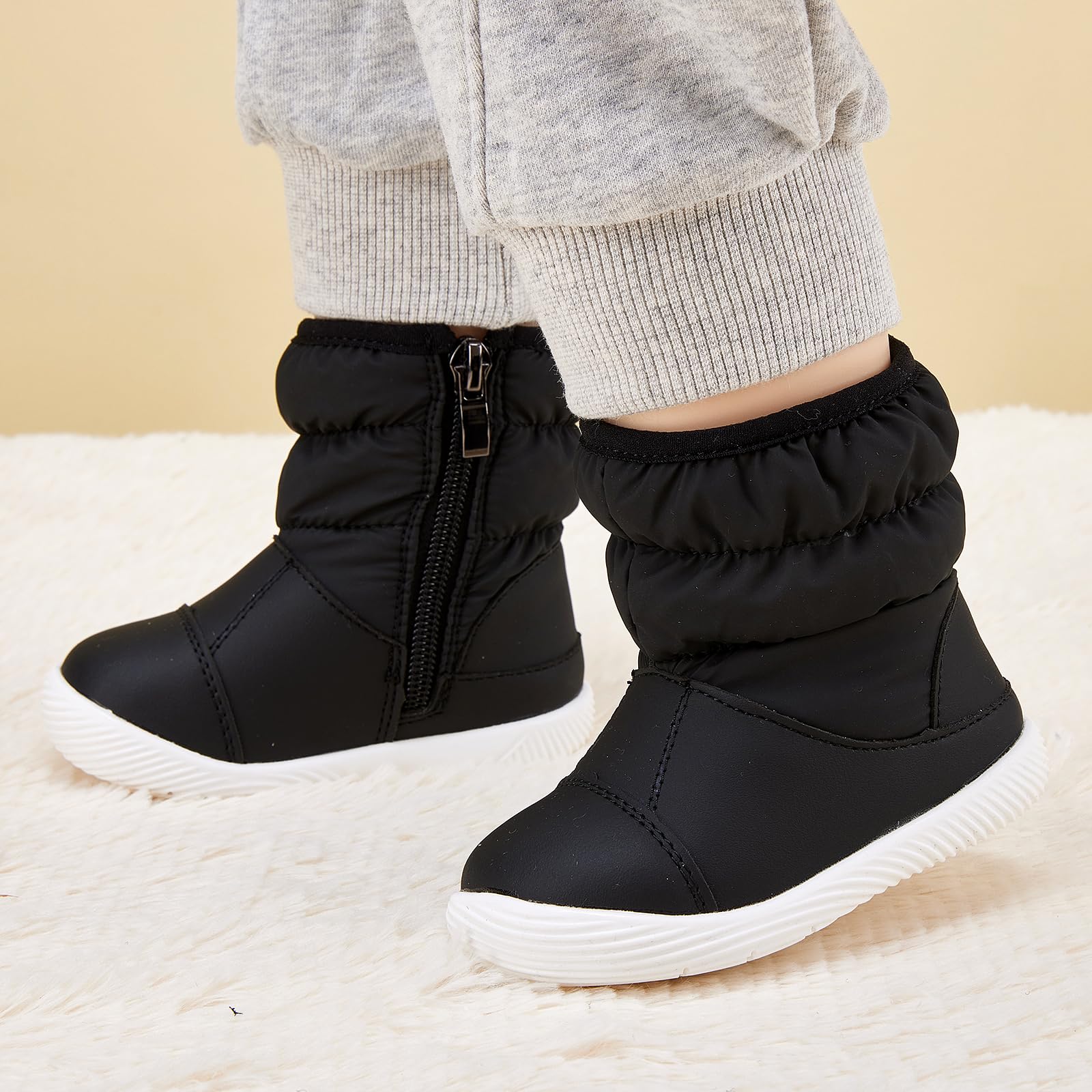 BMCiTYBM Baby Boy Girl Snow Boots Waterproof Infant Winter Warm Booties Nonslip Lightweight Outdoor Shoes for Cold Weather 6 9 12 18 24 Months Black Size 12-18 Months Toddler