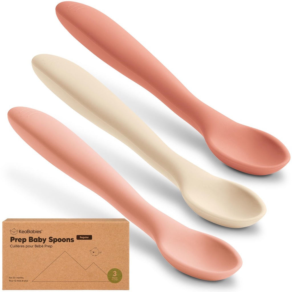 KeaBabies Silicone Baby Spoons Self Feeding 6-12 months, 3-Pack (Roseate)