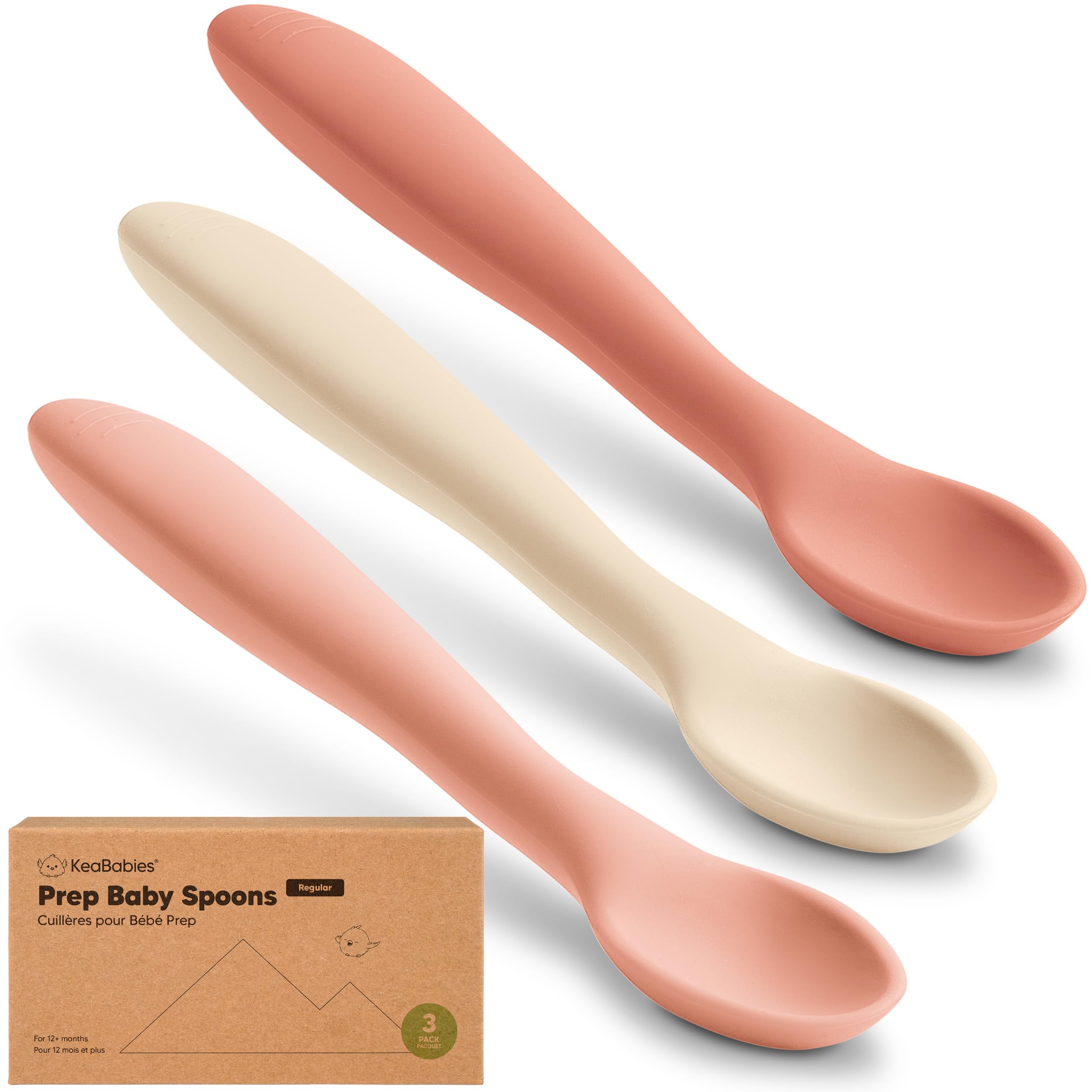 KeaBabies Silicone Baby Spoons Self Feeding 6-12 months, 3-Pack (Roseate)