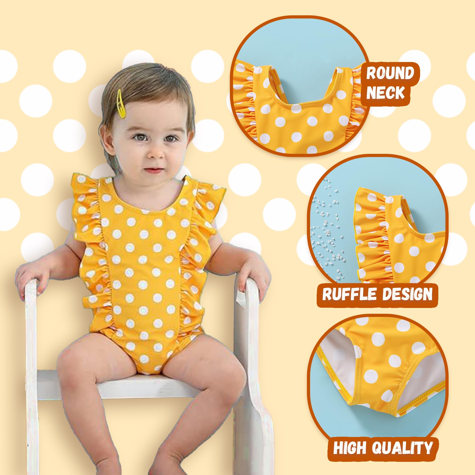 Newborn Baby Girl Ruffle Swimsuit Infant Toddler One Piece Floral Bikini Beach Bathing Swimwear Set (3-6 Months, Yellow White)