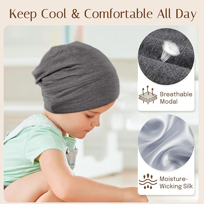 OLESILK Silk Toddler Bonnet 6-36 Months: 100% Mulberry Silk & Modal, Anti-Frizz for Curly Hair, Adjustable Fit Growing Baby