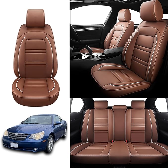 Seat Covers for Chrysler Car Sebring 2000-2010 | 5-Seats Leather Seat Covers, Easy to Install Automotive Seat Covers Full Set (Full Set, Coffee)