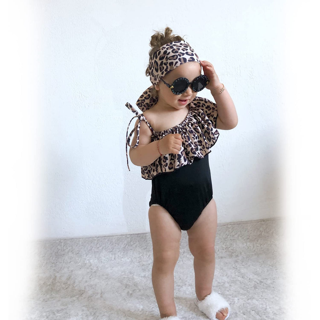 Toddler Infant Baby Girls One Piece Swimsuits Swimming Suit Leopard Cheetah Off Shoulder Swimwear Beach Bathing Suit 18-24 Months