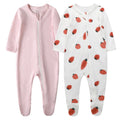 O2 BABY Baby Boys Girls Organic Cotton Zip Front Sleeper Pajamas, Footed Sleep 'n Play（6-12 Months, Pink Melange & Strawberry）