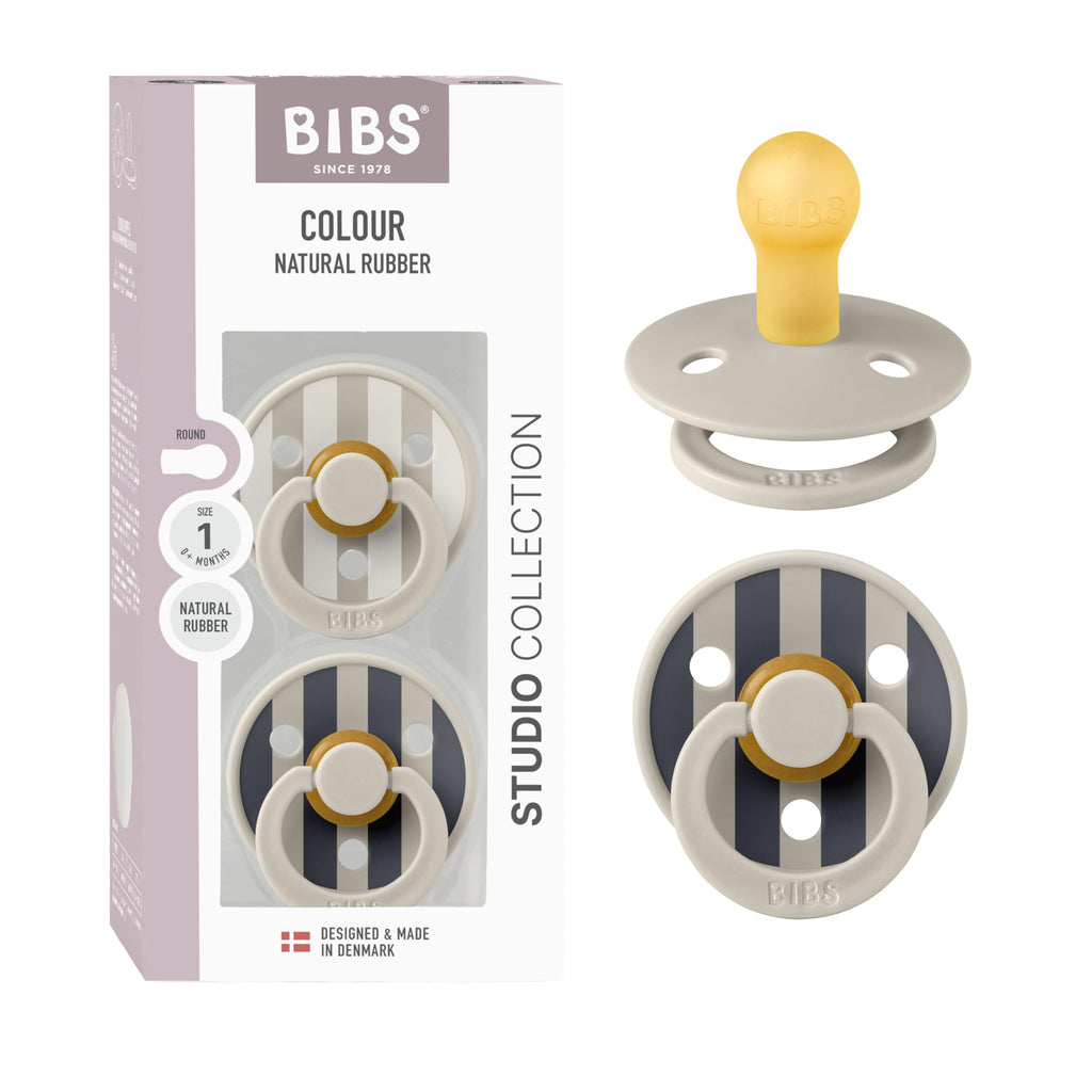 BIBS Colour Pacifier, 0-6 Months, 2-Pack, Round Nipple, Block Sand