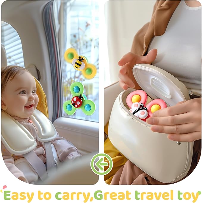 ALASOU 3PCS Suction Cup Spinner Toys for 1 Year Old Boy Girl|Spinning Top Infant Sensory Toys for Toddlers|1 2 Year Old Boy Christmas Birthday Gift|Baby Bath Toy Stocking Stuffers for Kids Ages 1-3