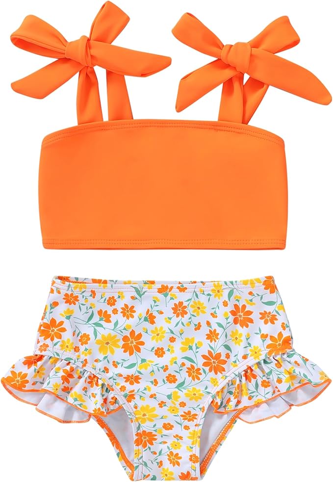 YOUNGER TREE Toddler Girls Two Pieces Swimsuit Color Block Stripe Swimwear Summer Beach Bathing Suit 18M-5T