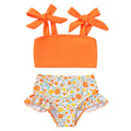 YOUNGER TREE Toddler Girls Two Pieces Swimsuit Color Block Stripe Swimwear Summer Beach Bathing Suit 18M-5T(Yellow#Flower 2-3T)