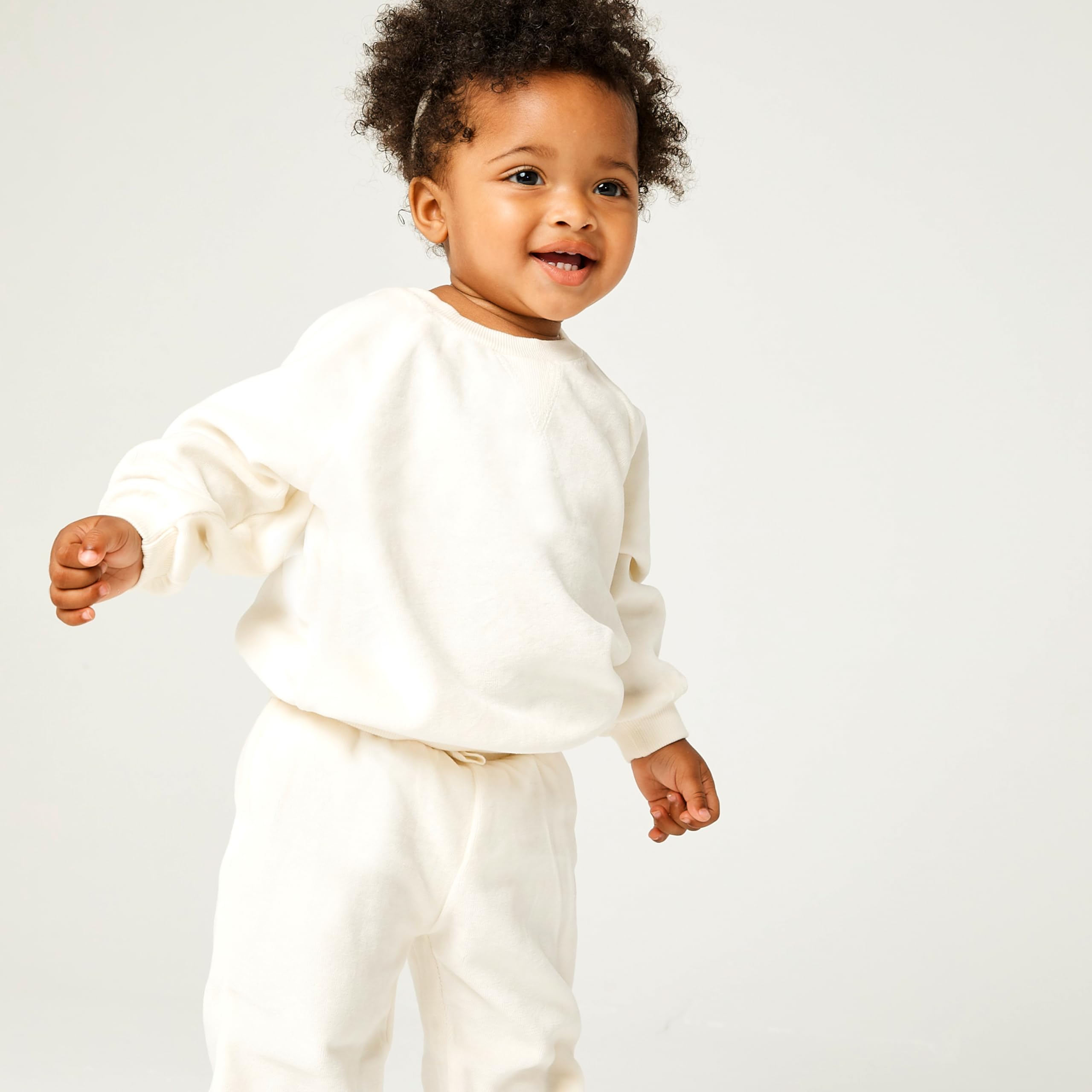 HonestBaby 2-Piece Cozy Velour Sweatshirt and Jogger Sweatpants Set 100% Organic Cotton for Toddler, Baby Boys, Girls, Winter White Ivory, 7 Years