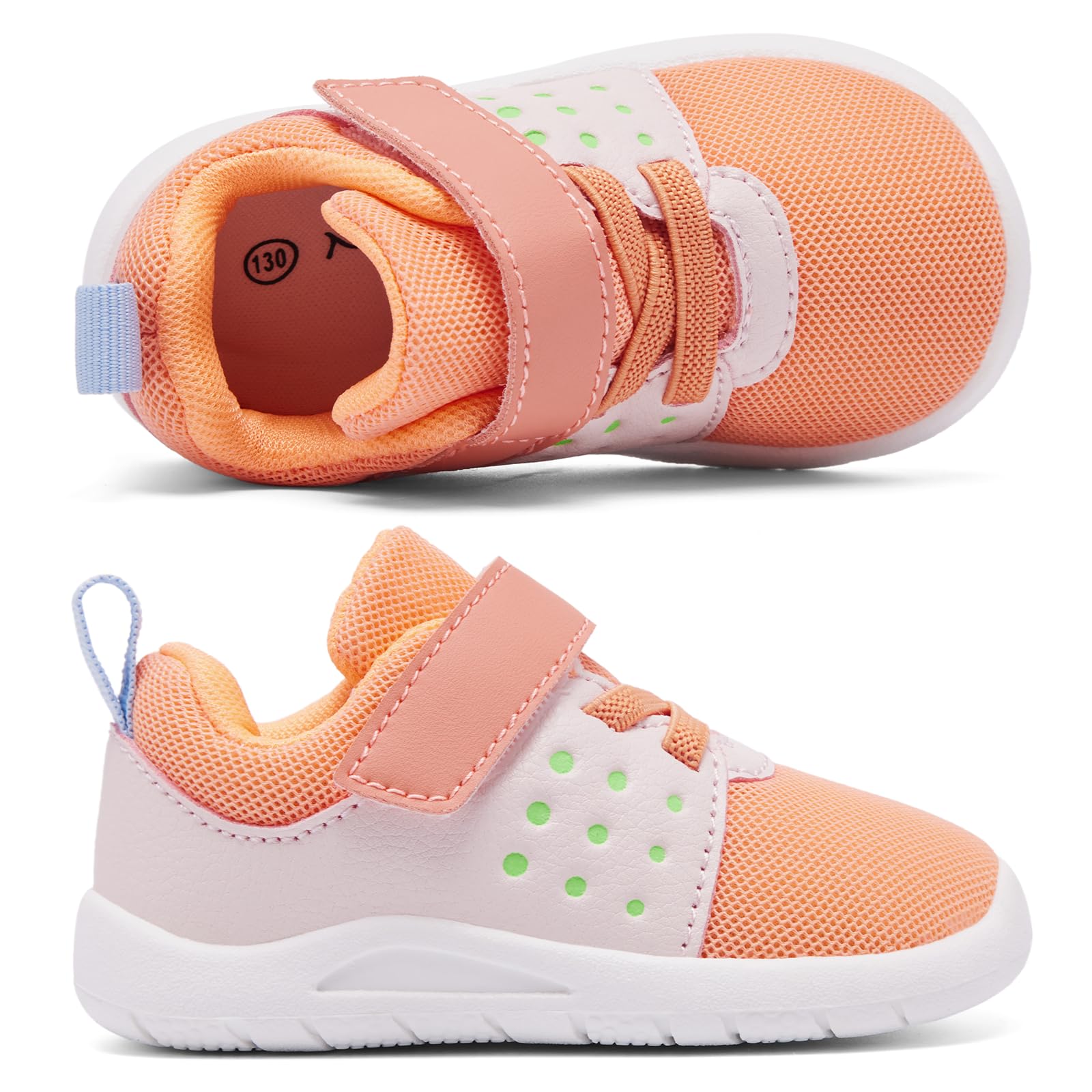 MORENDL Toddler Baby Shoes 0-4 Years Boy Girl Lightweight Breathable Non-Slip Sports Sneakers Running Walking Tennis Barefoot Shoes Orange 6-9Months