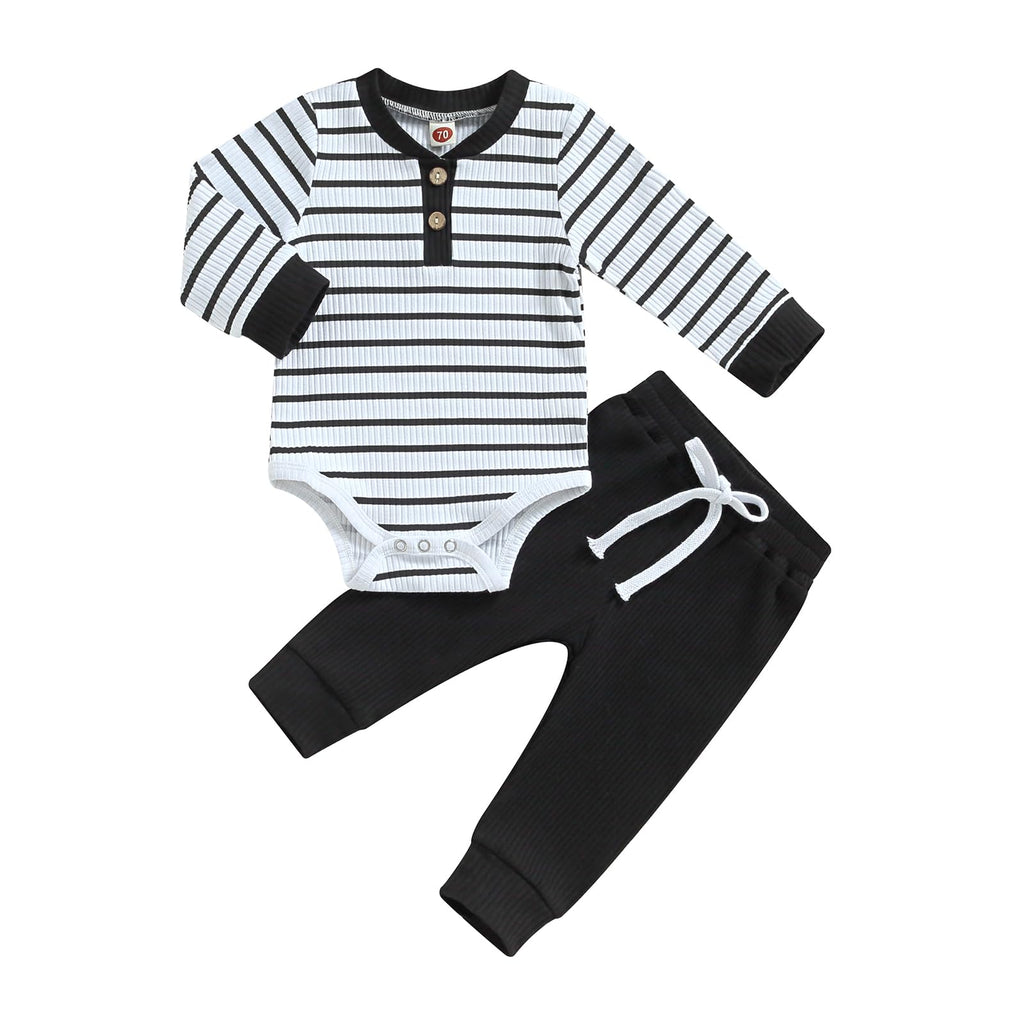 MA&BABY Newborn Baby Boy Clothes Ribbed Knit Long Sleeve Romper Pants Set