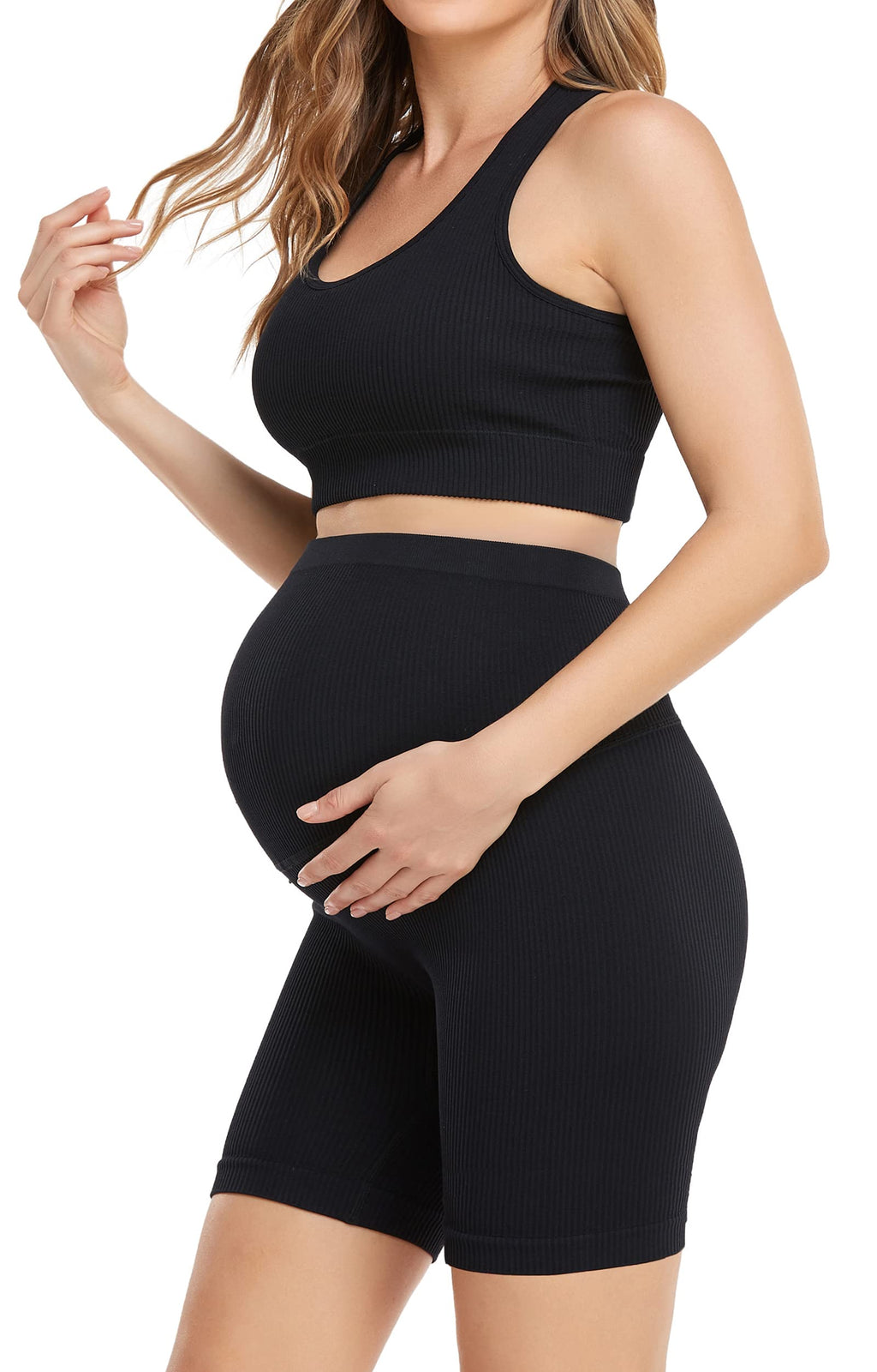 Lataly Women's Maternity 2 Piece Outfit Set - Bra & Shorts for Pregnancy - Yoga workout Lounge Wear Sets
