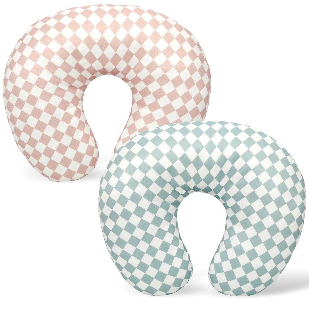 FEBSNOW 2 Pack Baby Nursing Pillow Cover, Stretchy Soft Cotton Nursing Cover for Breastfeeding Pillow Removable Comfortable Baby Feeding Slipcovers for Boy Girl, Checkerboard