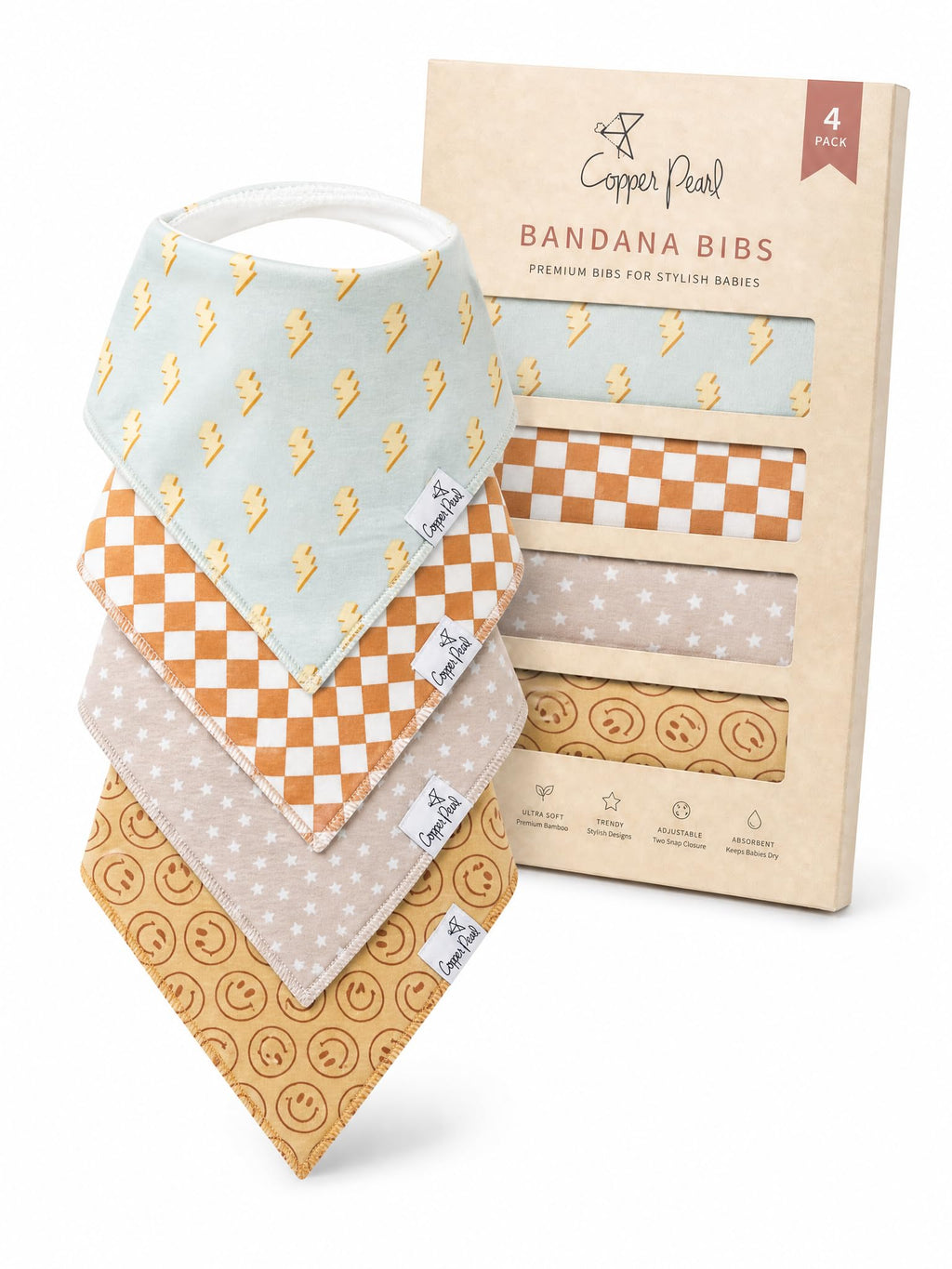 Copper Pearl Baby Bibs for Baby Boy or Girl – Bandana Drool Bibs for Teething, Absorbent Bibs for Eating, Newborn to Toddler, 4 Pack, Vance