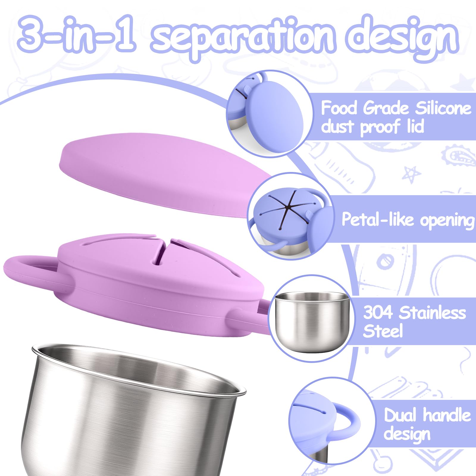 Mity rain 2PCS Stainless Steel Snack Containers for Toddlers