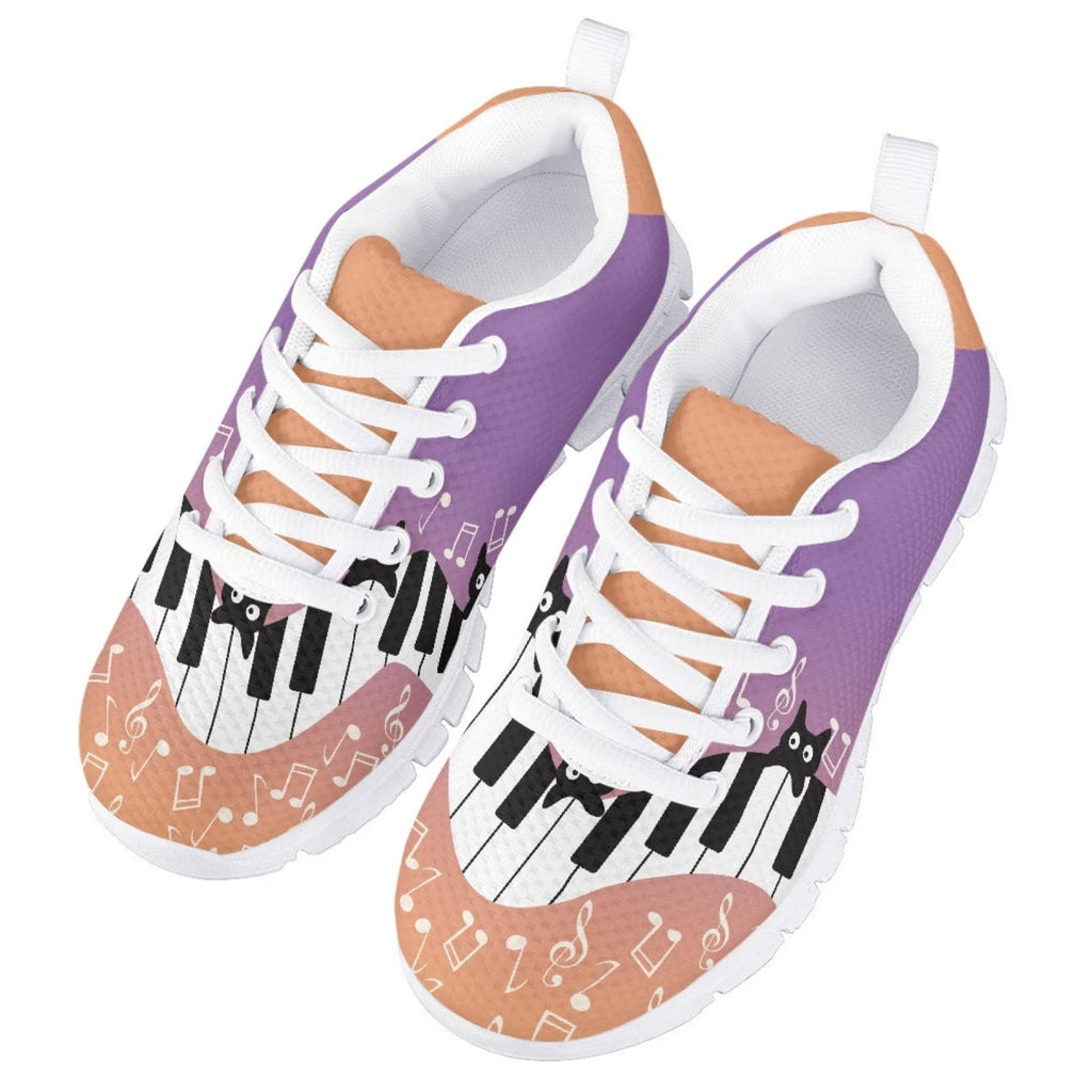 MARSVOVO Toddler Girl Slip On Sneakers Lightweight Breathable Athletic Slip On Girl Running Shoes Comfortable Sport First Shoes for Walking Boy Girl Cat Note Purple Orange Design Size 2 US