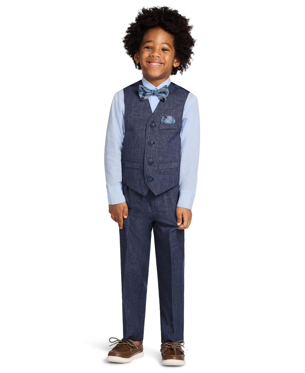 Nautica 4-Piece Formal Suit Set, Vest, Pants, Collared Dress Shirt, and Tie, Tanzanite Blue, 2T