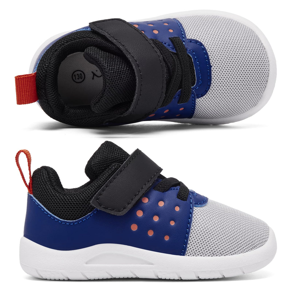 MORENDL Toddler Baby Shoes 0-4 Years Boy Girl Lightweight Breathable Non-Slip Sports Sneakers Running Walking Tennis Barefoot Shoes Grey Blue 6-9Months
