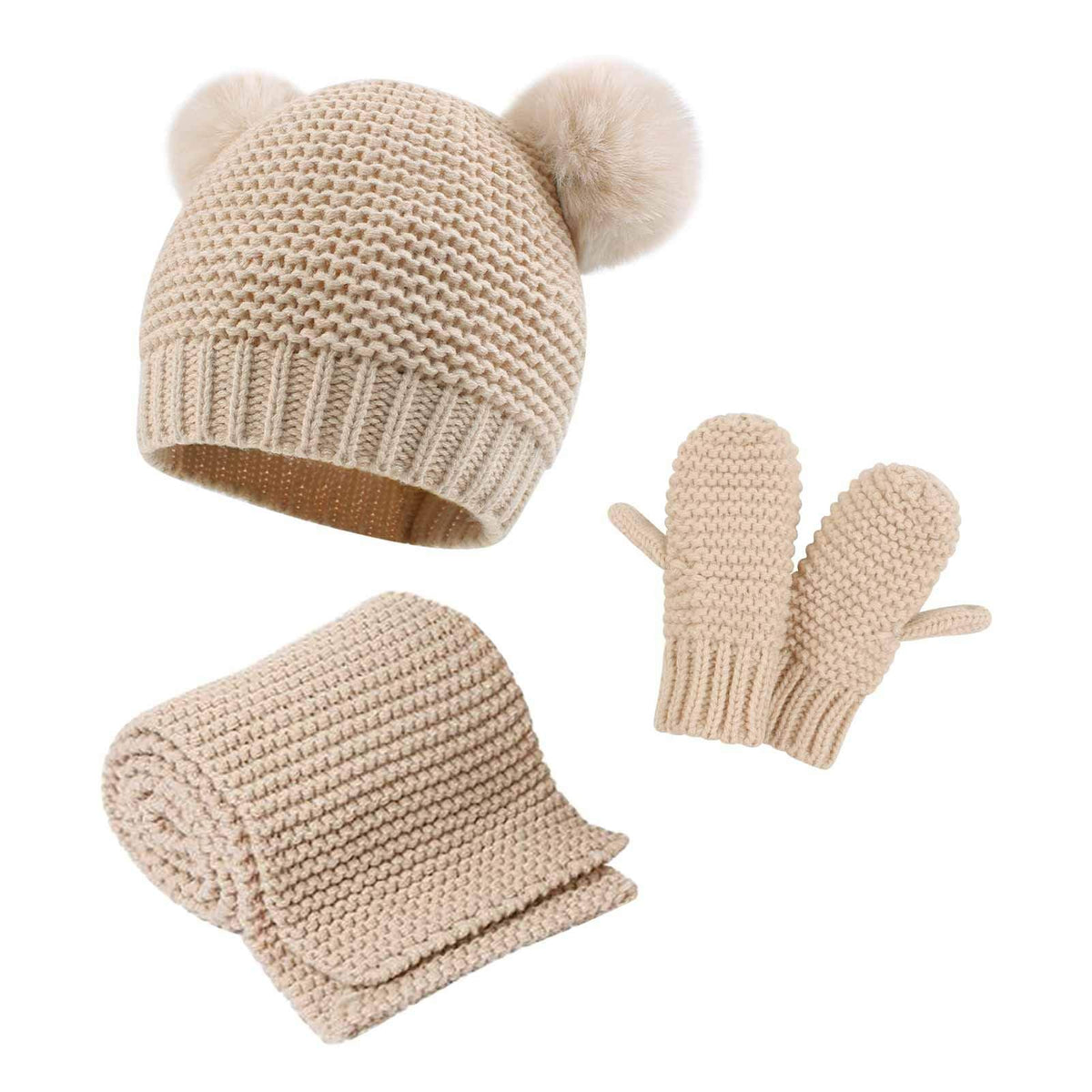 Duoyeree Baby Winter Hat Scarf Glove Beanie Set Fleece Lined Set 0-3T
