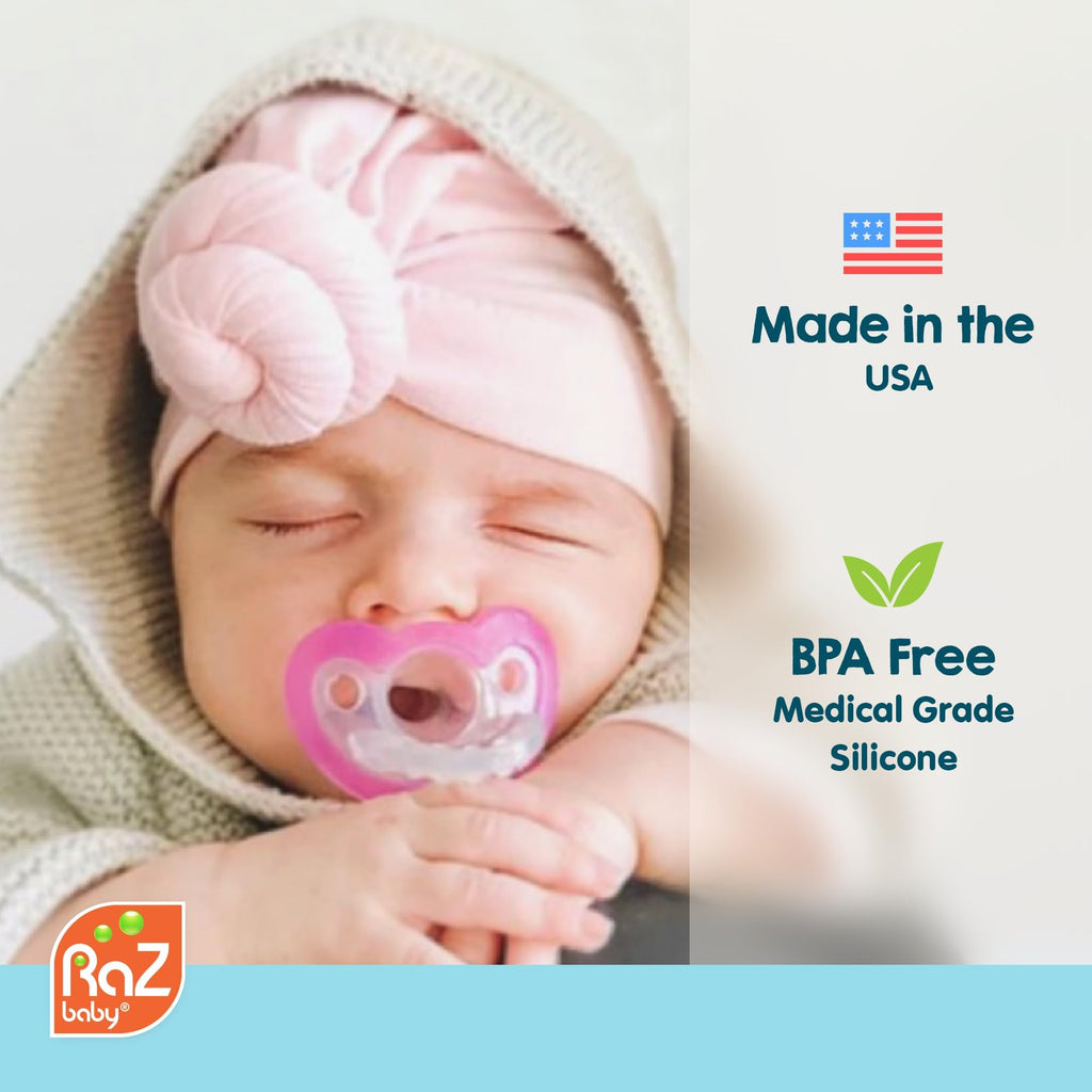 RaZbaby JollyPop Pacifier, Holder w/Detachable Baby Pacifier, Stuffed Animal RaZbuddy, All Ages 0M+, 100% Medical Grade USA Made Silicone, Machine Washable, Textured & Easy to Hold – Fox