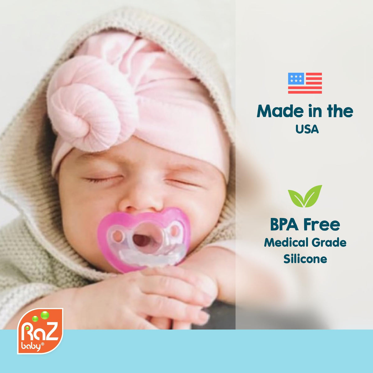 RaZbaby JollyPop Pacifier, Holder w/Detachable Baby Pacifier, Stuffed Animal RaZbuddy, All Ages 0M+, 100% Medical Grade USA Made Silicone, Machine Washable, Textured & Easy to Hold – Fox