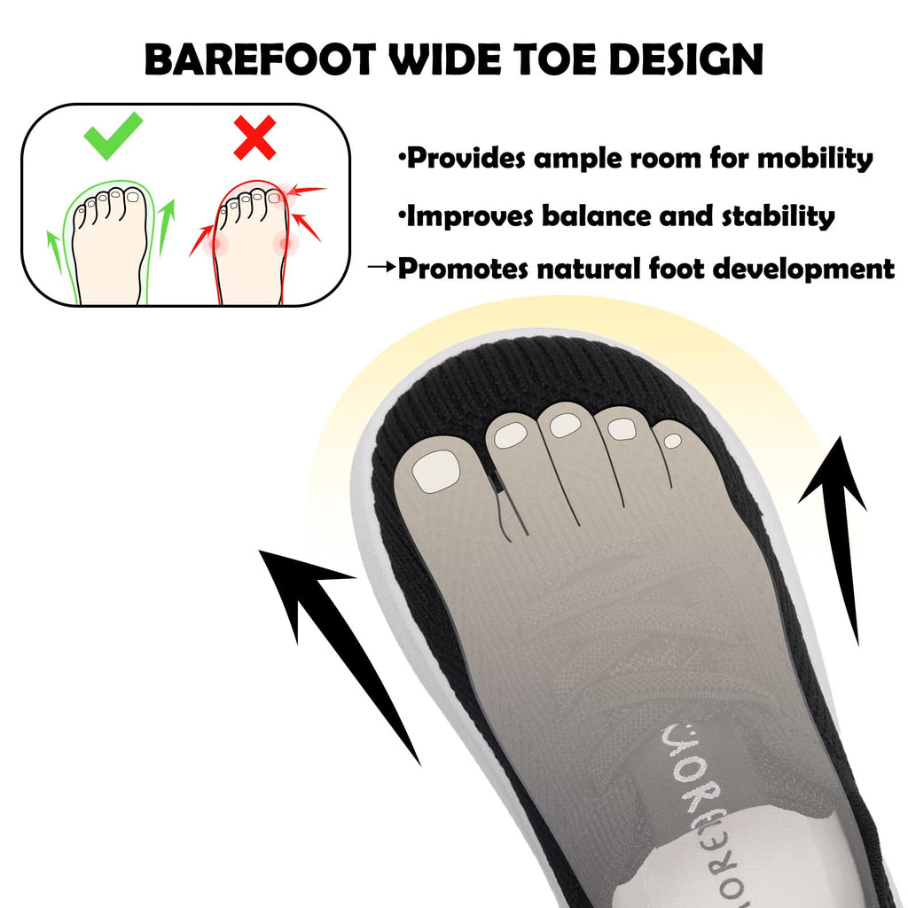 MORENDL Toddler Boy Shoes Baby First Wide Toe Barefoot Walking Shoes Girls Non-Slip Slip On Tennis Sneakers Black 9-12 Months