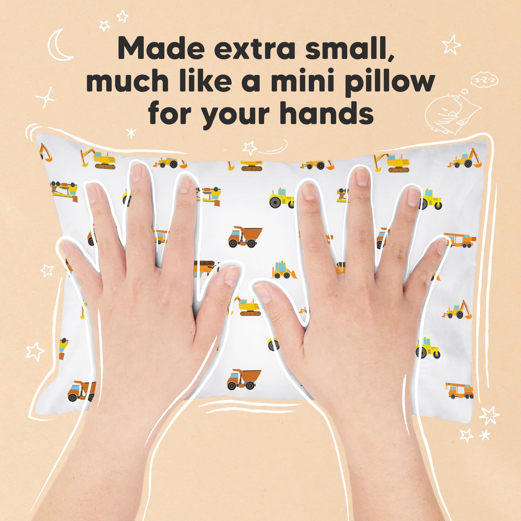 Mini Toddler Pillow with Pillowcase, 9x13 My Dreamy Pillow (Construction)
