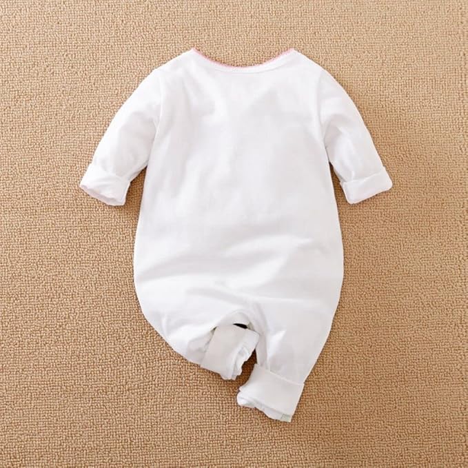 Cute Giraffe + Zebra With Floral Print Long Sleeve Baby Girl Clothes White Jumpsuit For Baby One-Piece Romper