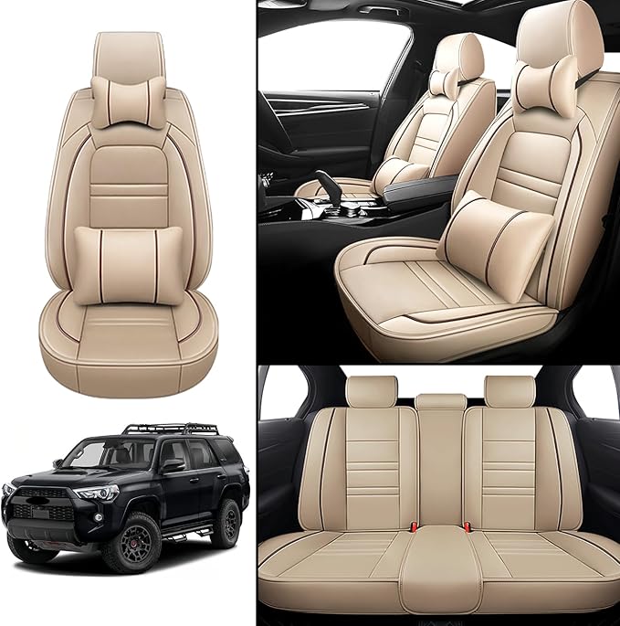 Car Seat Covers for Toyota 4runner 1991-2025 | 5-Seats Seat Covers, Waterproof Seat Protectors, Automotive Seat Covers (Full Set with Pillow,Beige)