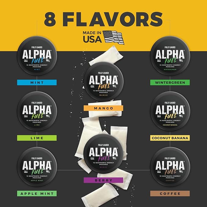 Fully Loaded Alpha Fuel Nootropic Pouches (Berry Fuel) - Nootropic Energy Pouches with Caffeine, Alpha GPC, Tyrosine, Taurine, Guarana and More