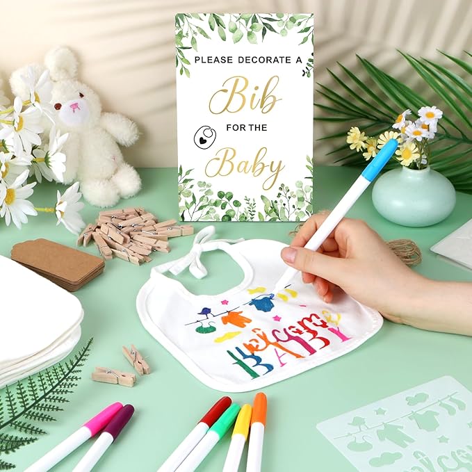 Baby Shower Game Sign Blank Bib DIY Set Newborn Essentials Stuff
