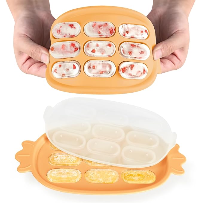 Haakaa Baby Popsicle Mold - Baby Food Maker & Breastmilk Teething Freezer Tray - BPA Free Silicone-Orange