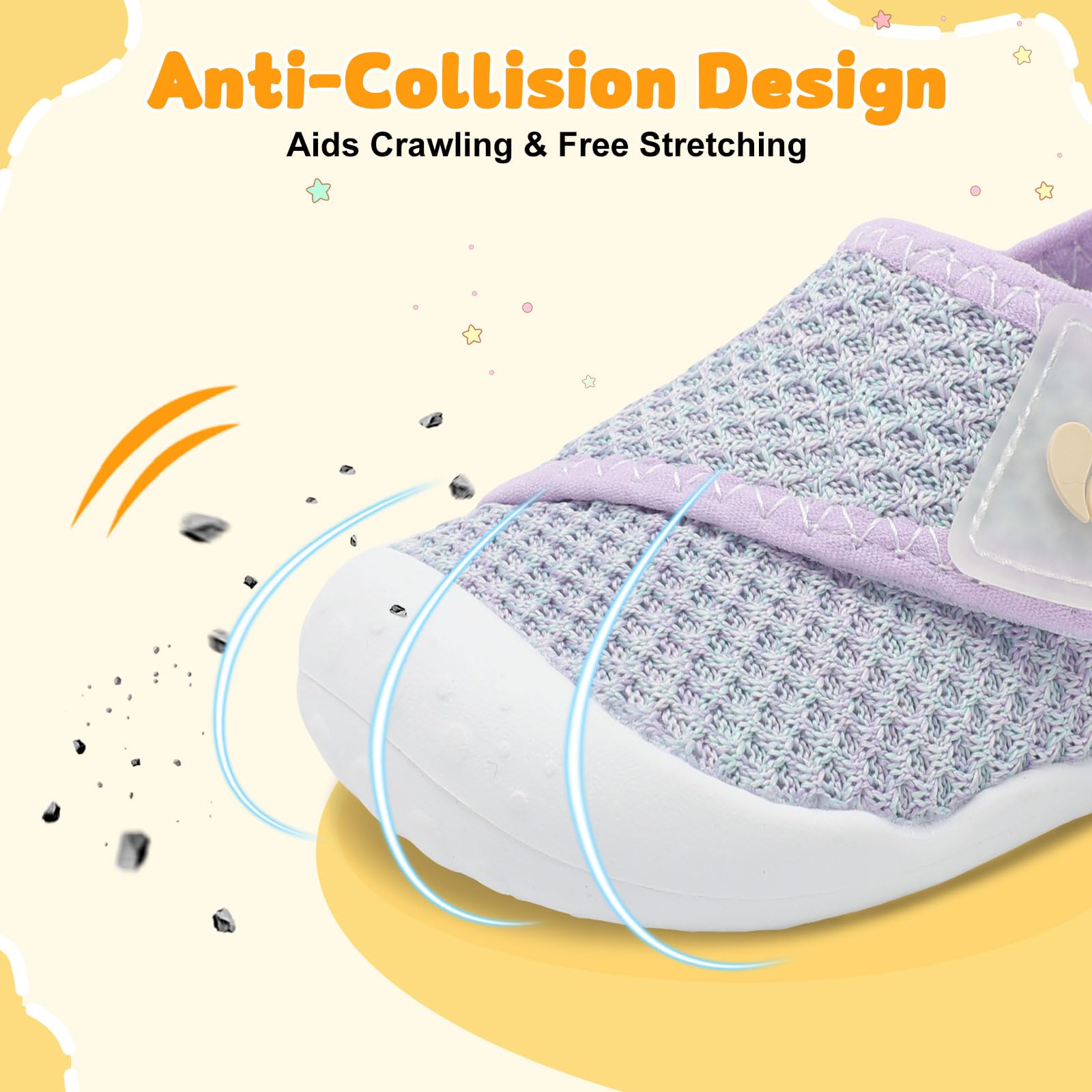 FEETCITY Baby Walking Shoes Girls Boys Infant Shoes Newborn Crib Shoe Wide Toe Box Slip On Baby Sneakers Purple