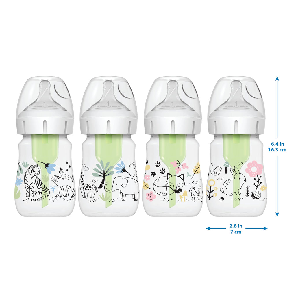 Dr. Brown's Anti-Colic Options+ Wide-Neck Baby Bottles, Jungle, 2-Pack
