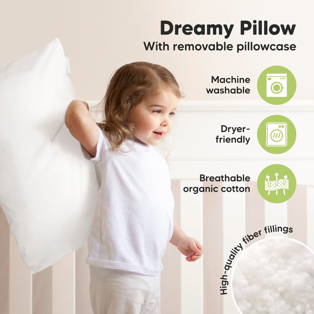 KeaBabies Organic Toddler Pillow with Pillowcase, Jumbo 14X20 (Soft White)