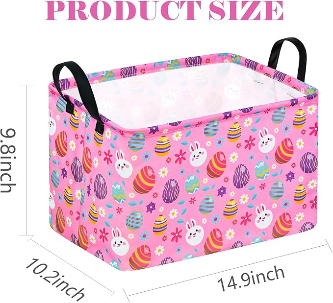 Easter Gift Basket Eggs Storage Basket Kids Toys Storage Basket Organizer Box Clothes Laundry Hamper Bunny Nursery Basket with Handles