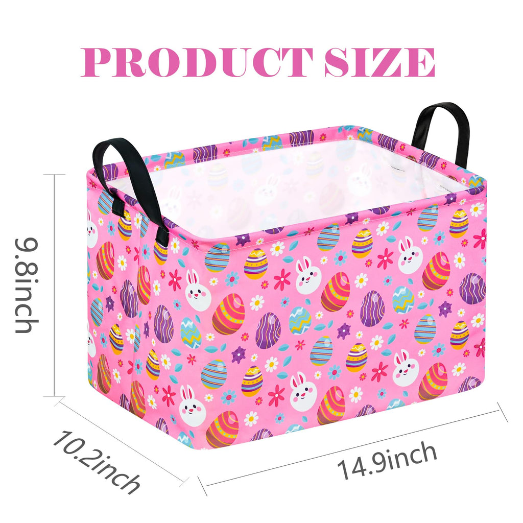 DUYIY Rectangle Gift Storage Basket Home Shelf Storage Basket Organizer Box Clothes Laundry Hamper Nursery Basket Laundry Basket with Handles (Pink egg)