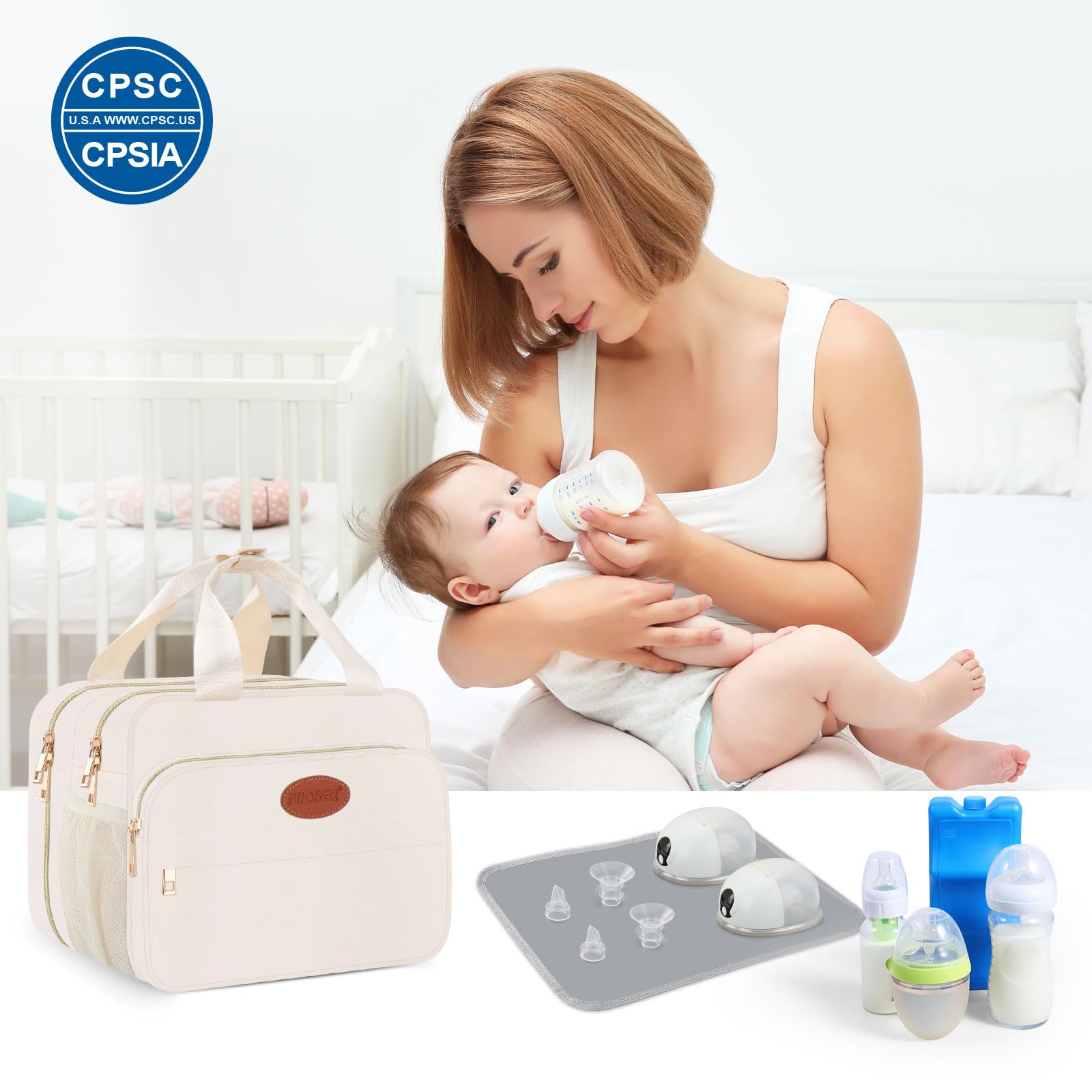 Breastmilk Cooler Travel Bag with Ice Pack, Insulated Bottle Bags with Luggage Strap, Compatible with Hands-Free Wearable Breast Pumps & Accessories, Portable Breast Pump Carrying Case for Working Mom