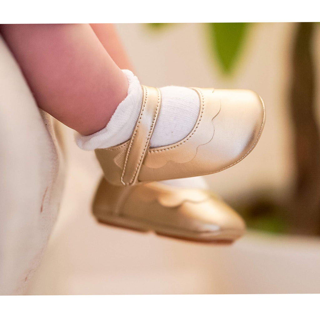 Felix & Flora Gold Baby Shoes Girl 12-18 Months - Infant Baby Walking Shoes Moccasinss Rubber Sole Crib Shoes(Gold,12-18 Months)
