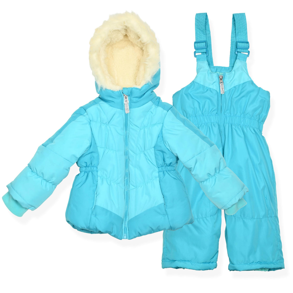 Arctic Quest Girls' Bib Snow Pants and Ski Jacket Water-Resistant Snowsuit For Kids Winter Hooded Jacket, Puffer Blush, 3T