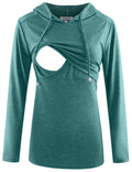 GINKANA Women's Nursing Tops Pullover Hoodie Sweatshirt Long Sleeves Breastfeeding Maternity Shirts Casual Clothes,1-Turquoise,M