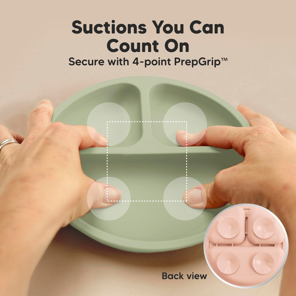 KeaBabies Suction Plates with Lids for Baby, 3pk 100% Silicone (Macaron)