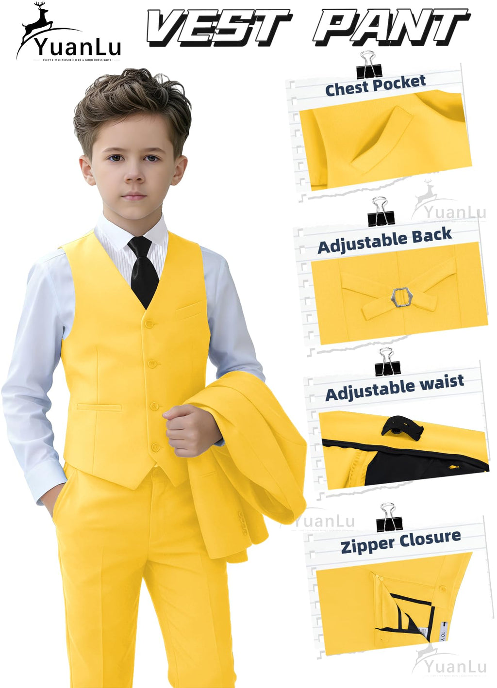 YuanLu Toddler Tuxedo Kids Yellow Graduation Outfit Boys Easter Suit Size 6