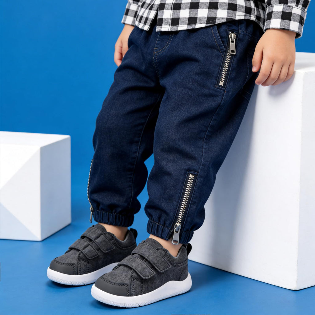 MORENDL Toddler Boy Shoes Baby Wide Toe Box Barefoot Shoes Boys Walking Shoes Non-Slip Minimalist Sneakers Comfort Zero Drop Tennis Outdoor Activities Mix Darkgrey 18-24 Months