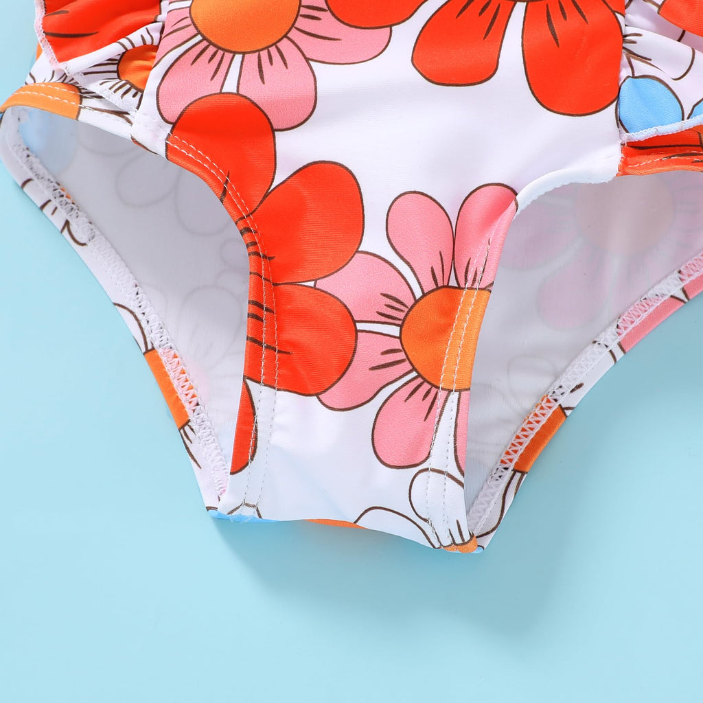Newborn Baby Girl Ruffle Swimsuit Infant Toddler One Piece Floral Bikini Beach Bathing Swimwear Set(W3 Flower,6-12 Months)