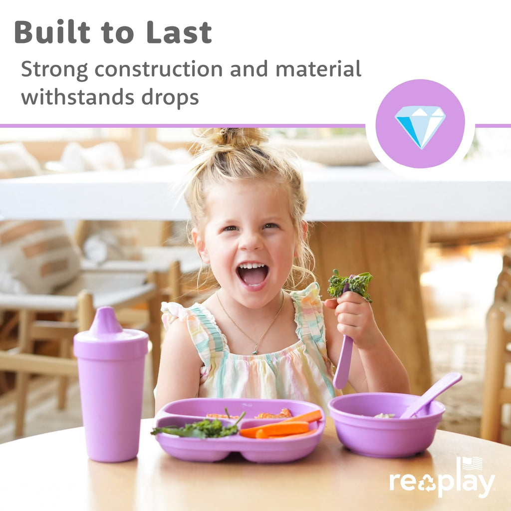 Re-Play Toddler Dinnerware Set - 3 Divided Plates with 3 Fork and Spoon Sets - BPA-Free Kids Tableware - Dishwasher Safe - Made in USA from Recycled Materials, Mermaid