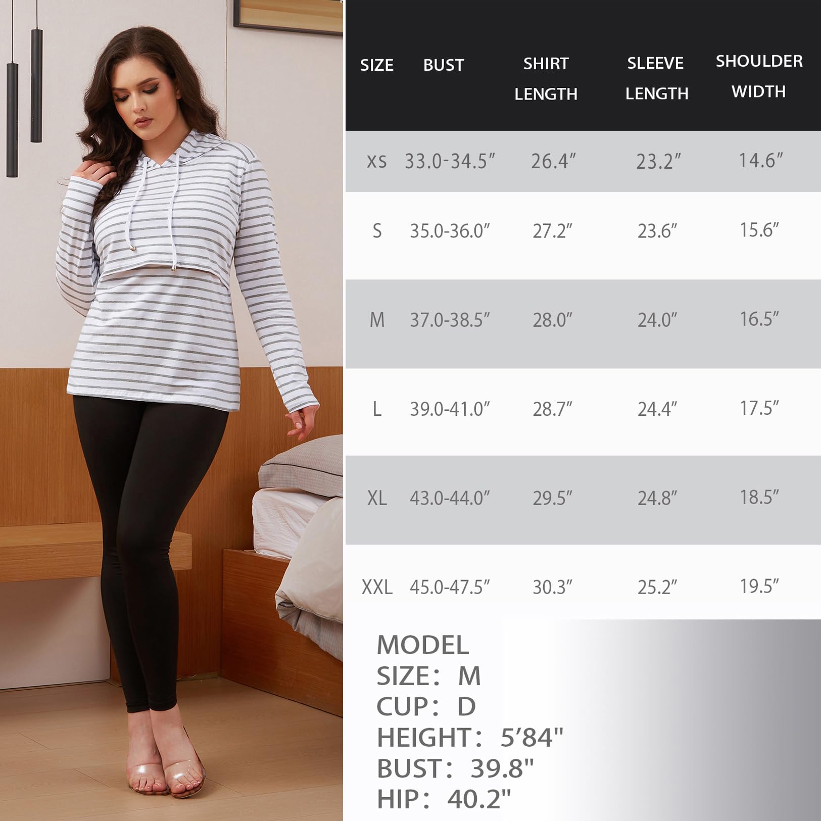 GINKANA Women's Nursing Hoodie Sweatshirt Long Sleeves Breastfeeding Maternity Tops Casual Clothes,M