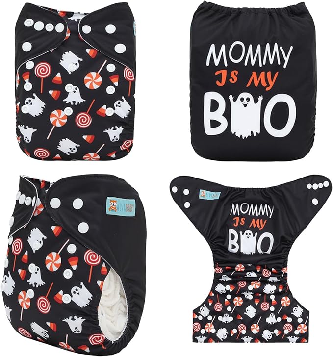 ALVABABY Halloween Baby Cloth Diapers One Size Adjustable Washable Reusable for Baby Girls and Boys 1 Pack with 2 Inserts AMD132-2TA