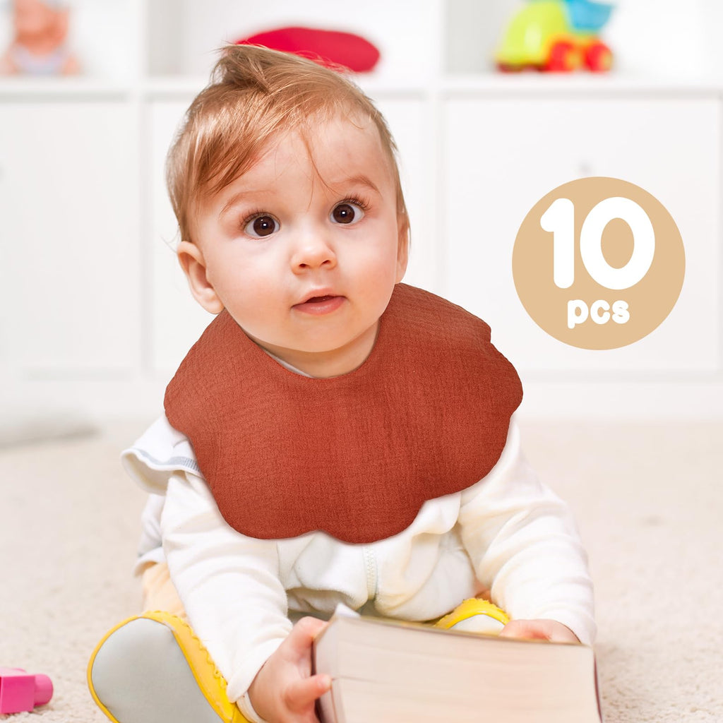 DOSMINE Organic Cotton Muslin Baby Bibs 10 Pack Absorbent Adjustable