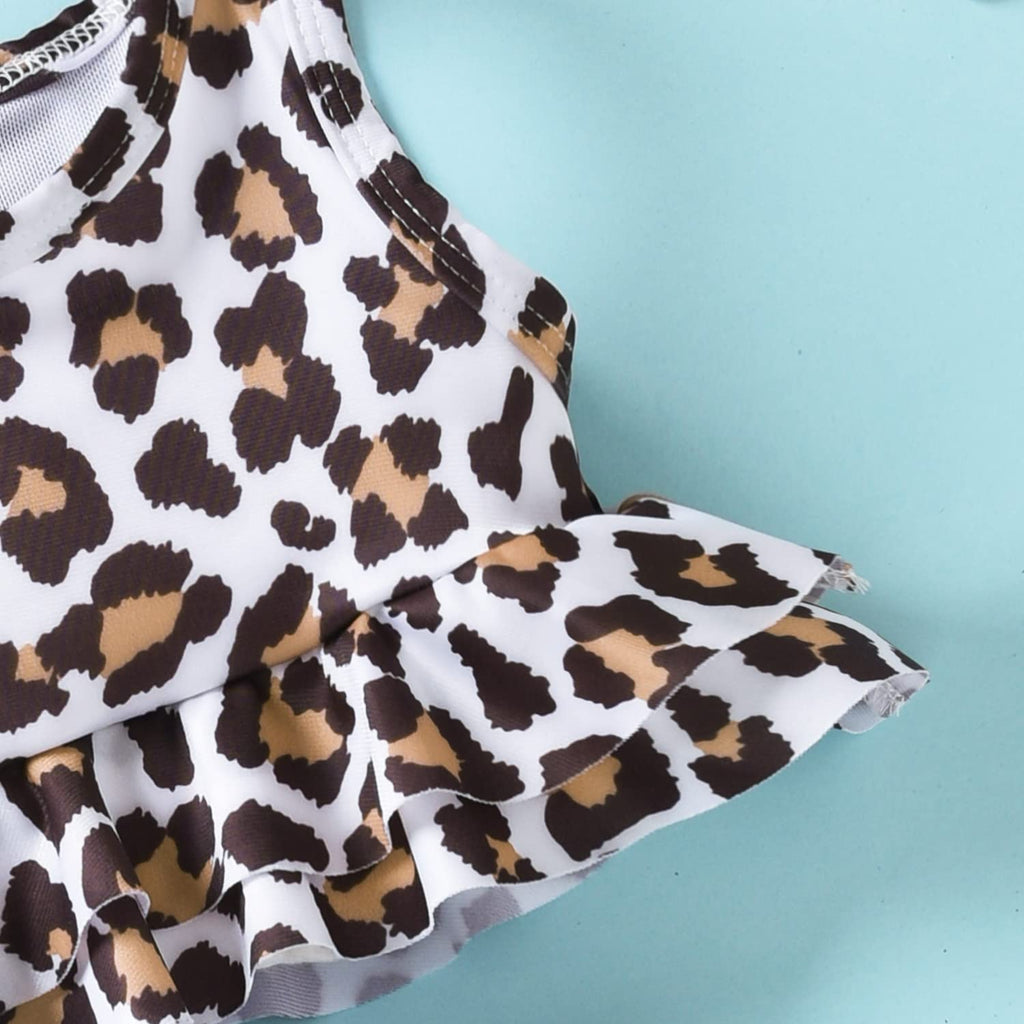 Toddler Little Girls Swimsuit Two Piece Cheetah Ruffle Bathing Suit Bikini Tops Bottoms Swimming Suit Swimwear Beach Wear Leopard 4T - 5T